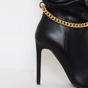 Bottes longues pour femmes, hauteur mollet, bout pointu, talon fin, chaîne noire, bottes hautes pour femmes, nouvelle mode, grande taille 43 - Product Image 5