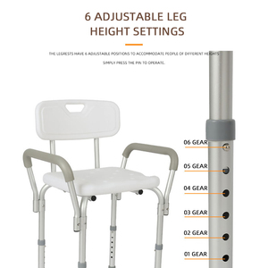 <span class=keywords><strong>Silla</strong></span> de Ducha Antideslizante para Personas Mayores con Respaldo y Brazos, Altura Ajustable, Asiento de <span class=keywords><strong>Baño</strong></span> de Aluminio para Ancianos y Pacientes con Discapacidad - Product Image 4