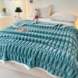 Rắn Fluffy Faux Thỏ lông chồn chăn mềm len flannel lông cừu chăn ném cho giường đôi mùa đông sofa couch bán buôn - Product Image 1