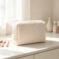 Trousse de Maquillage Portable avec Fermeture Éclair et Poignée, Pochette Cosmétique Texture Gaufre, Organisateur de Toilette pour Femme, Idéale Voyage et Usage Quotidien