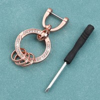 Porte-clés en métal avec strass en cristal et diamant, avec anneau en D et tournevis, accessoires de quincaillerie pour sacs DIY