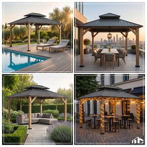 <span class=keywords><strong>Gazebo</strong></span> Moderno para Exteriores de Aluminio 6063 con Techo de Lamas, <span class=keywords><strong>3x3</strong></span>, 3x4, 4x4M, Techo Galvanizado, Pérgola Cuadrada para Jardín o Patio con Cortina - Product Image 4