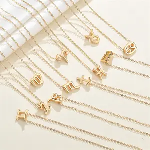 Hot Selling14K Gold Zodiac Stainless Steel Women Necklace 12 Zodiac Signs Chokers Necklace