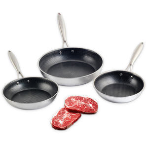 Ensemble de poêles à frire en acier inoxydable tricolore antiadhésif, compatible avec l'induction, résistant aux rayures et au lave-vaisselle - Product Image 2