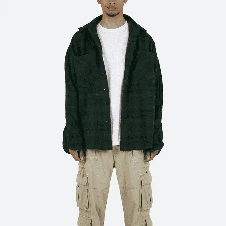 Giacca spessa abbottonata personalizzata di alta qualità camicie di flanella scozzese a quadri in pile Plus Size giacca invernale in pile per uomo