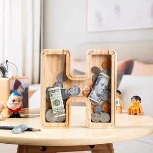 <span class=keywords><strong>Tirelire</strong></span> en bois naturel faite à la main <span class=keywords><strong>avec</strong></span> votre nom et texte de A à Z - Cadeau personnalisé pour enfants - Product Image 4