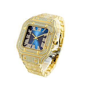 Reloj de Diamantes de Lujo para Hombre, Diseño Cuadrado Dorado con Números Árabes, Esfera Personalizada, Reloj de Pulsera de Cuarzo con Incrustaciones de Circonio - Product Image 5