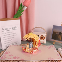 Cartes de vœux 3D créatives et écologiques de Noël en stock, avec animaux mignons, chats sur la lune et en forme de cœur