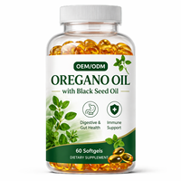 Huile d'origan pure et huile de graines noires en capsules molles – Soutien digestif et immunitaire – Sans gluten – Qualité alimentaire naturelle – 60 gélules – À base de plantes