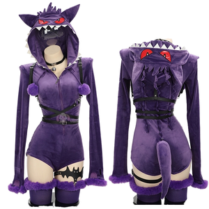 ชุดคอสเพลย์อนิเมะ Gengar จากภาพยนตร์ Ecowalson ชุดบอดี้สูทมีฮู้ดเซ็กซี่สำหรับผู้หญิง ชุดนอนตุ๊กตาการ์ตูนกระต่ายสาวน่ารักสไตล์คาวาอิ - Product Image 1