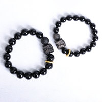 Bracelet en obsidienne noire naturelle, style chinois, avec perles en obsidienne argentée motif Danse du Lion – Offre Spéciale