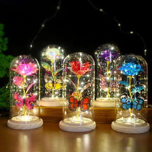 Lámpara de Cristal con Forma de Rosa Galaxia, con Mariposa y Cristal de Diamante, Luz LED Hecha a Mano, Base de Madera, Luz Nocturna de Rosa Eterna - Product Image 6