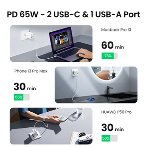 65W 3 Ports Foldable Fast Charging Wall QC4.0 3.0 Power Adaptor Quick Charge PD CD275 Pd Usb <b>Charger</b> for - Product Image 5