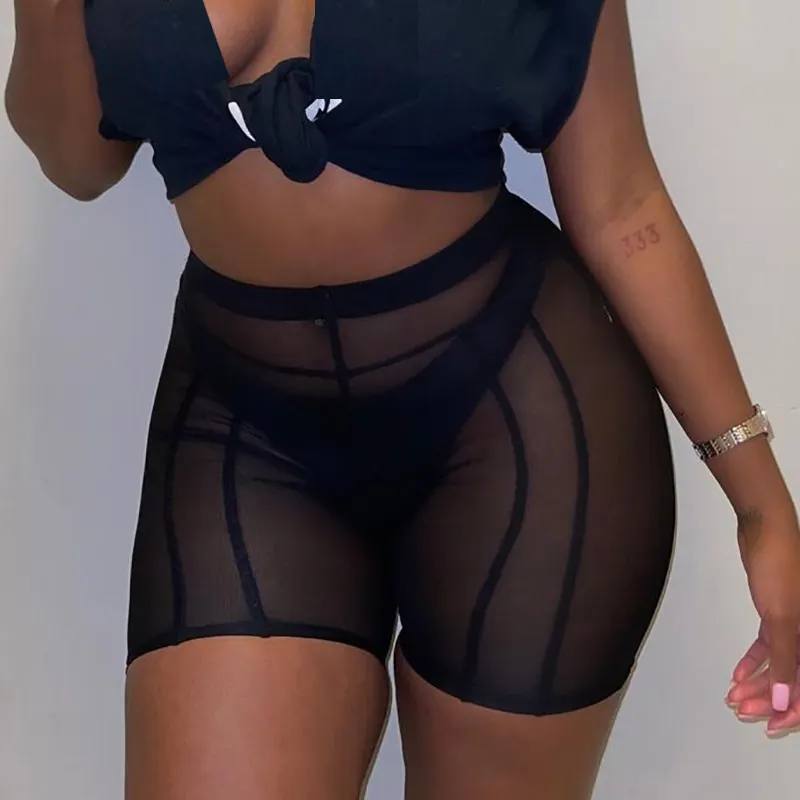 mesh shorts women see through thru women shorts set 2022 fashion ladies summer one Piece Set mesh biker shorts