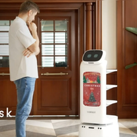 Робот-официант MiCity L100 для доставки еды с 21-дюймовым рекламным экраном и 4 подносами, с автоматической подзарядкой, для ресторанов. Хит продаж!