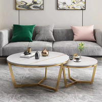 Table basse moderne SPARKLE en acier inoxydable doré avec plateau en pierre artificielle ronde pour salon, meubles de maison