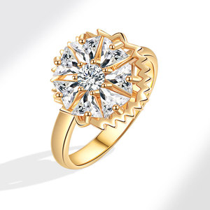 Geometric Zircon <b>Ring</b> Copper Gold Plated Snowflake Adjustable Anxiety Spin <b>Rings</b> <b>Stress</b> Relief Jewelry For Women - Product Image 6