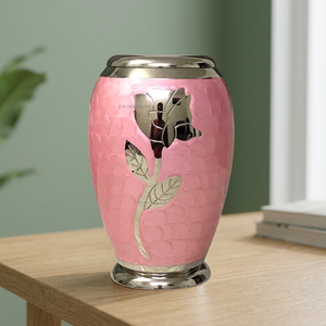 Premium Brass Adult Cremation Urn with Customized Rose Engraving Pink Color Handcrafted Modern & Traditional Styles - Product Image 1