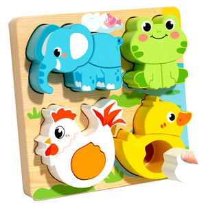 Puzzle en bois tridimensionnel, blocs de construction éducatifs Montessori, jouets pour garçons et filles de <span class=keywords><strong>1</strong></span> à 3 ans - Product Image 5