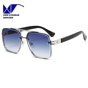Lunettes <span class=keywords><strong>de</strong></span> soleil <span class=keywords><strong>de</strong></span> luxe unisexe 2024, monture métallique, verres carrés dégradés surdimensionnés, protection UV400, monture intégrale noire - Product Image 3