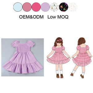 Abito Estivo 2026 per Bambine in Cotone Traspirante con Maniche a Sbuffo e Fantasia Gingham Classica, Opzioni OEM/ODM, Abbigliamento Personalizzato per Bambine - Product Image 1