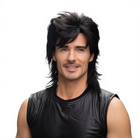 Perruques Mullet élégantes - Perruque synthétique respirante pour adultes, style country amusant, pour les années 70 et 80 (noir)