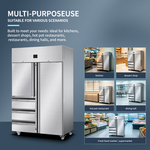 Réfrigérateur professionnel à double porte en acier inoxydable, 4 tiroirs, congélateur à dégivrage automatique, équipement de cuisine numérique - Product Image 5