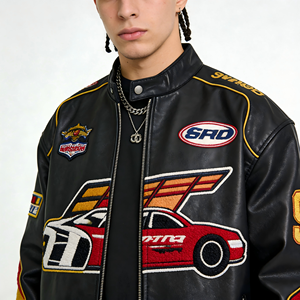 Jaket Zip Up OEM Terbaru Trendi Logo Kustom Vintage Old School Balap Mobil Jaket Motor LS2 Jaket Kulit Koboi - Product Image 4