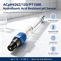 Sonde de pH résistante aux ondes haute fréquence ACpH4262 pour processus chimiques, électrode de pH pour l'acide fluorhydrique et la texturation photovoltaïque VP PT1000