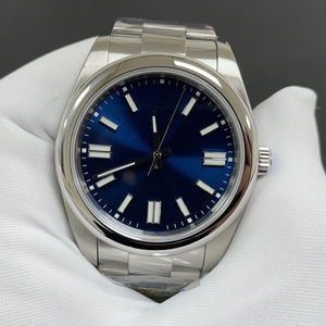 Montre-bracelet automatique de luxe unisexe, boîtier en acier inoxydable de 41 mm, verre saphir, cadran bleu ciel, montre mécanique analogique, étanche 100 bars - Product Image 4