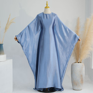 2024 a pipistrello lucido manica a farfalla Maxi Abaya Satin kaftano medio orientale <span class=keywords><strong>abito</strong></span> luminoso tinta unita modesto Abaya - Product Image 5
