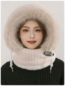 Chapeau d'hiver pour femme, chapeau de cou intégré, chapeau Lei Feng, protection des oreilles, chapeau chaud coupe-vent, casquette de vélo épaisse - Product Image 3