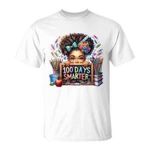 T-shirt 100 Days Smarter Afro Girl Messy Bun pour la 100ème journée d'école - Product Image 1