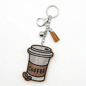 Vintage Bling Coffee Cup Keychain European Style Tassel Crystal Rhinestone Bag Charm <b>Key</b> <b>Ring</b> - Product Image 2