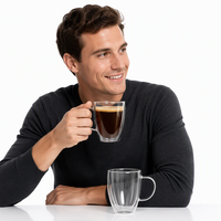 Eiförmige Doppelwandige Glas-Kaffeetasse Isolierter Klarer Becher für Zuhause Café Bar