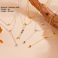 Collar de Doble Capa con Colgante de Cuentas Superpuestas para Mujer, Estilo Europeo Americano, Diseño Minimalista Moderno, Acero de Titanio, Dorado/Plateado