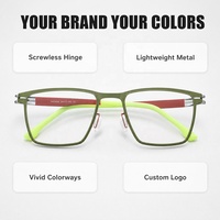 Lunettes optiques sans vis, monture rétro verte, verres optiques en métal, couleurs variées, montures de lunettes personnalisées pour hommes