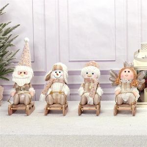 Adorables figurines de traîneau de Noël, lot de 4, Père Noël et bonhomme de neige avec décorations en fourrure douce - Product Image 1