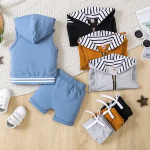 Conyson yüksek kalite yaz çocuklar moda yürümeye başlayan erkek bebek hoodie şort pamuk giyim toptan rahat 2-piece giysi set