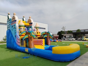 Toboggan aquatique gonflable géant sur le thème du palais arabe, style château d' oasis du désert, parc aquatique pour enfants, location commerciale - Product Image 1