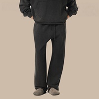 Pantalon décontracté pour homme coupe droite en coton épais délavé à l'acide, 100 % coton éponge, style cargo, avec taille élastique