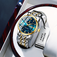 POEDAGAR 936 Montre analogique à quartz pour homme, cadran à chiffres romains, diamants, bouton poussoir, fermoir caché, étanche 30M