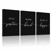 Restez positif, travaillez dur, faites-le se réaliser - Art mural, triptyque, impression sur toile, citation motivante, typographie, décoration de bureau