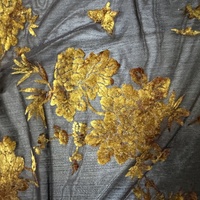 Tissu en maille floquée extensible, effet brûlé, dévoré, doré antique, métallique, élastique, texturé, transparent, velours floral pour Abaya de Dubaï