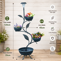Support de pot de fleurs solaire à 3 pots avec base en fer en forme de feuille, décoration de jardin, de patio et d'extérieur