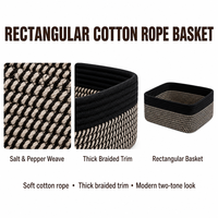 Panier de rangement rectangulaire peu profond en coton tissé fait main avec coins arrondis et bordure noire solide pour bureau et étagère (vente en gros)