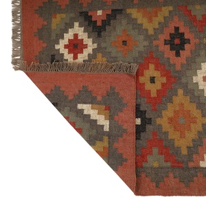 Alfombra de yute de lana Kilim geométrica elegante, alfombra decorativa duradera hecha a mano para dormitorio, sala de estar, oficina, interiores contemporáneos - Product Image 5