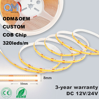 Tira de Luz LED FCOB sin Puntos de 10 mm, 320 LED/m, 24 V, Cinta de Luz Flexible para Iluminación Lineal