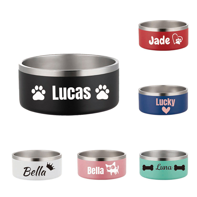 custom double wall stainless steel pet doggie food feeder water dog bowl