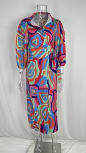 Robe <span class=keywords><strong>à</strong></span> lacets avec imprimé tempérament pour femmes européennes et américaines, col en v, mode sexy, printemps S-3XL - Product Image 4